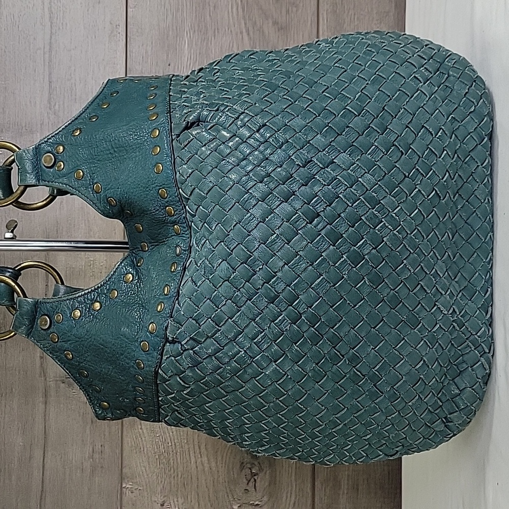 Fossil Teal Woven Hobo with Stud and Ring Accents - Picture 4 of 12